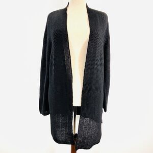 Vintage Eileen Fisher Cardigan Women 3X Black 90s Y2K Open Knit Ribbed Sweater